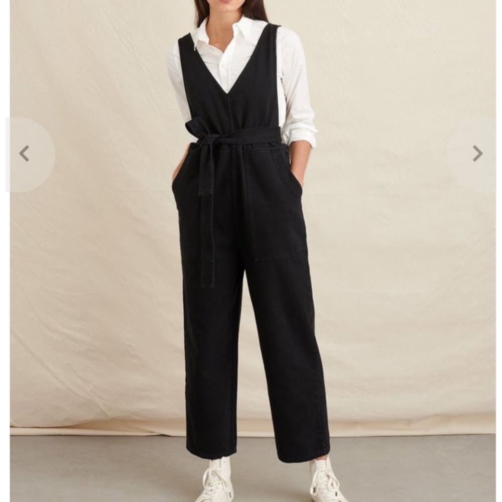 Alex Mill Black V-Neck Wide-Leg Jumpsuit with Waist Tie